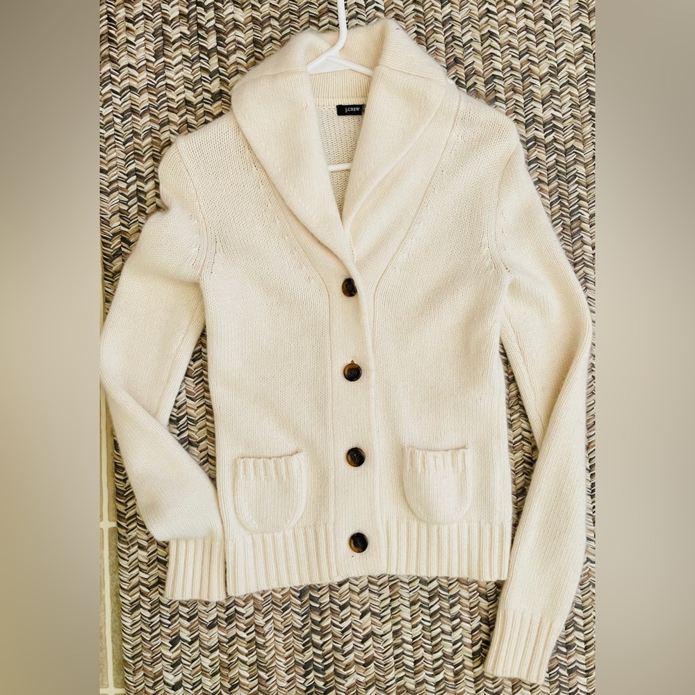 Vintage J. Crew Women's Cream Angora Cardigan Sweater